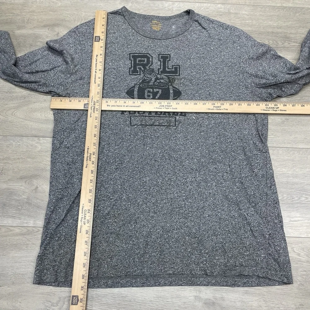 Polo Ralph Lauren Grey L/S T Shirt Men Sz XL Football FAIR STAIN